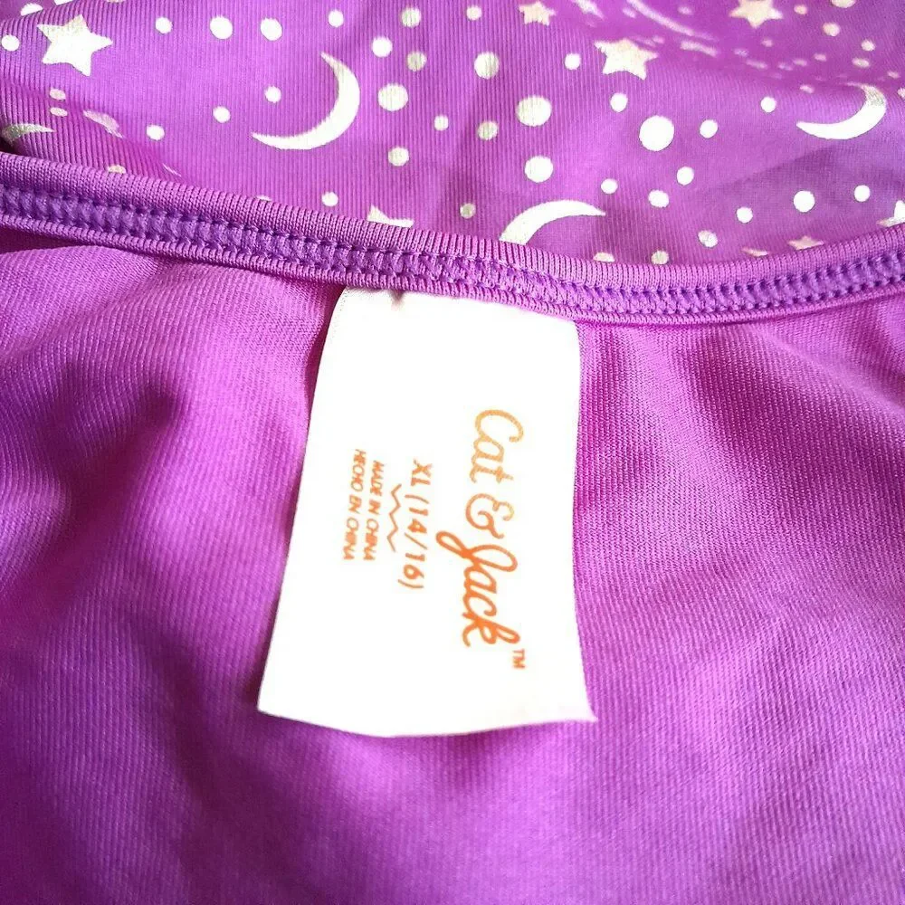 Cat Jack Girls Purple Silver Moon Stars One Piece Swimsuit Size Extra Large